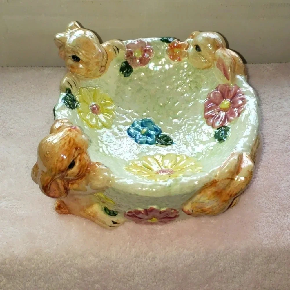Pretty Petals Pearlized Bunny Ceramic Bowl/Planter